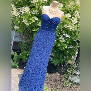 Lulu's Royal Blue Strapless Lace Dress